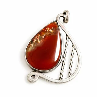 آویز گردنی نقره به شکل چنگ با نگین اشک کد N41